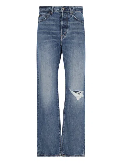 Shop Polo Ralph Lauren Destroyed Straight Jeans In Blue