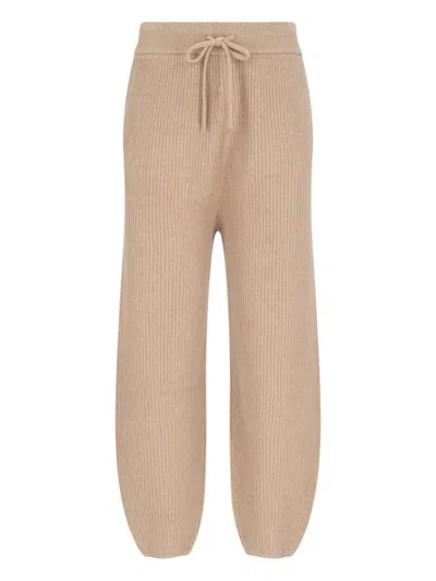 Polo Ralph Lauren Ribbed Texture Straight Trousers With Elastic Waistband In Beige