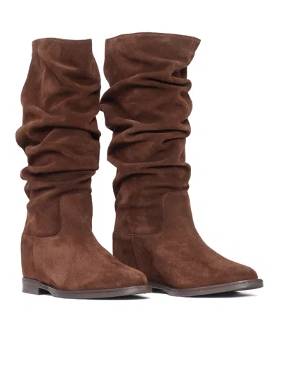 Via Roma 15 Suede Ruched Boots In Grey
