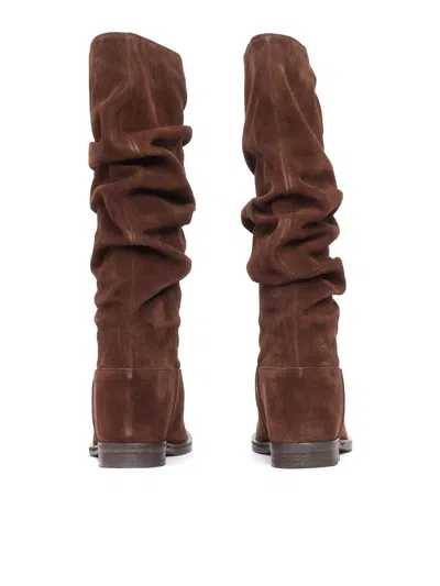 Via Roma 15 Suede Ruched Boots In Grey