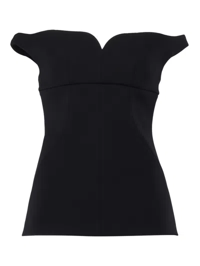 Philosophy Di Lorenzo Serafini Black Off Shoulder Top With Sweetheart Neck In Stretch Fabric Woman In Black