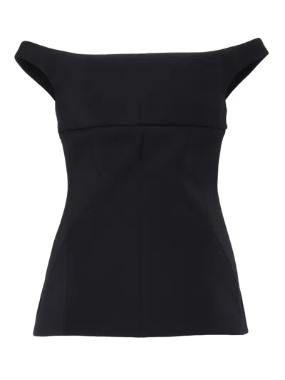 Philosophy Di Lorenzo Serafini Black Off Shoulder Top With Sweetheart Neck In Stretch Fabric Woman In Black