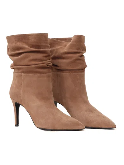 Via Roma 15 Crinkled Boots With Stiletto Heel In Brown