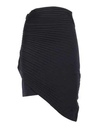 Philosophy Di Lorenzo Serafini Black Asymmetric Miniskirt In Pleated Fabric Woman In Black
