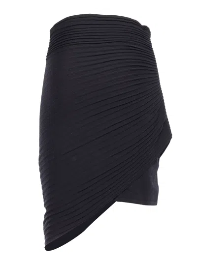 Philosophy Di Lorenzo Serafini Black Asymmetric Miniskirt In Pleated Fabric Woman In Black