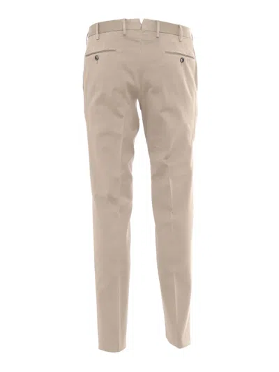 Pt Torino Stretch Cotton Trouser With Logo Metal Charm In Beige
