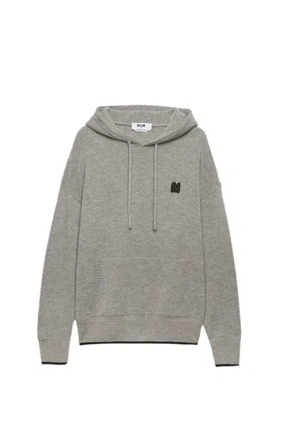 Msgm Logo Patch Drawstring Hoodie In Grey