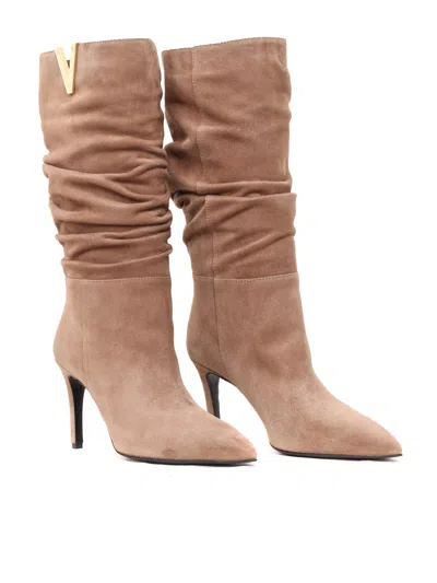 Via Roma 15 Golden V + Stiletto Heel Boots In Red