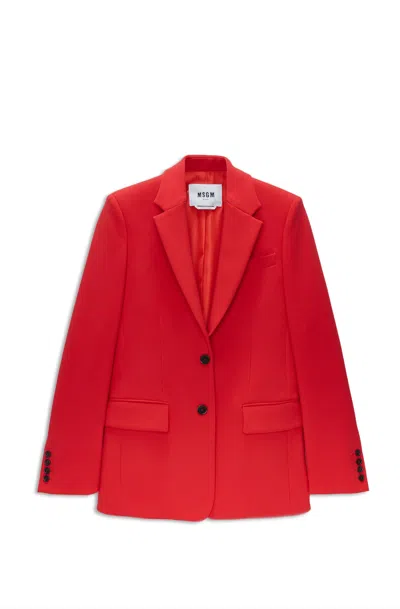 Msgm Long-sleeved Single-breasted Tailored Blazer In Red