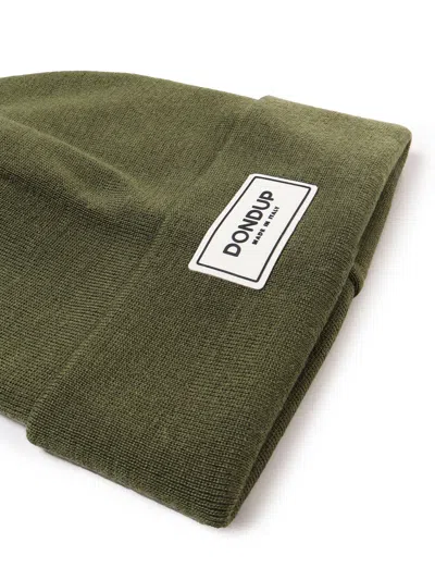 Dondup Beanie Hat With Applied Logo In Verde