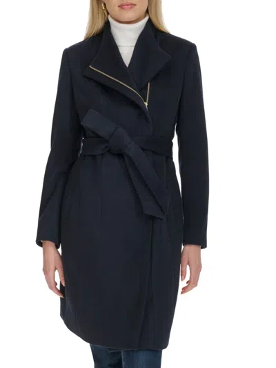 Cole Haan Women's Double Breast Wool Blend Coat In Navy