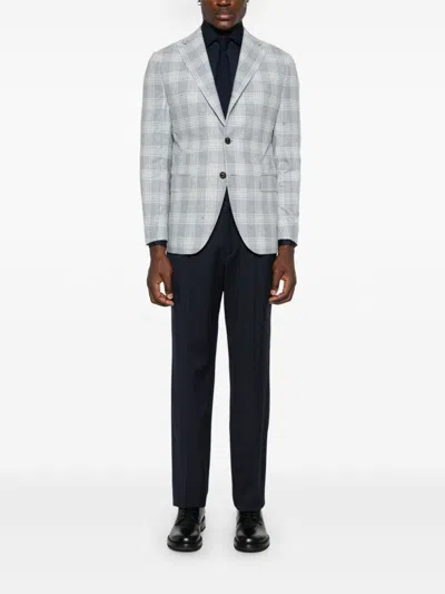 Eleventy Checkered Blazer In Blue