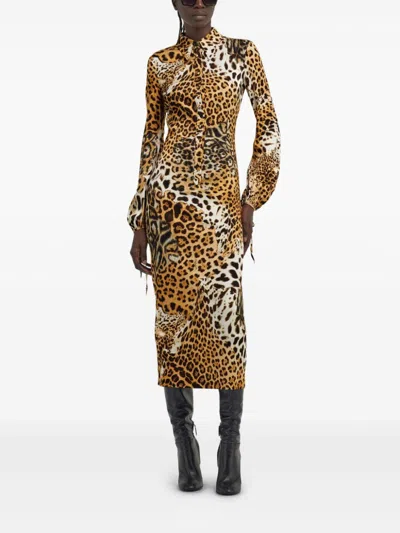 Roberto Cavalli Leopard-print Midi Dress In Brown