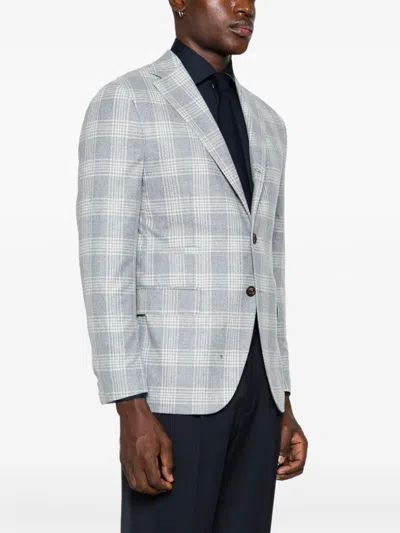 Eleventy Checkered Blazer In Blue