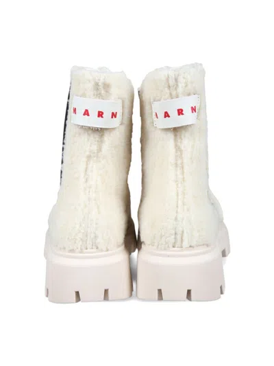 Marni Beige Ankle Boots For Girl With Logo In Neutrals