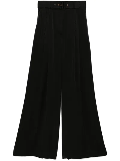 Zimmermann Belted Satin-crepe Wide-leg Pants In Black