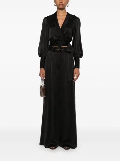 Zimmermann Belted Satin-crepe Wide-leg Pants In Black