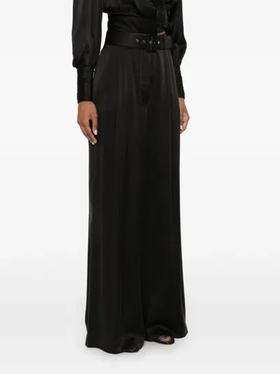 Zimmermann Belted Satin-crepe Wide-leg Pants In Black