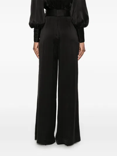 Zimmermann Belted Satin-crepe Wide-leg Pants In Black