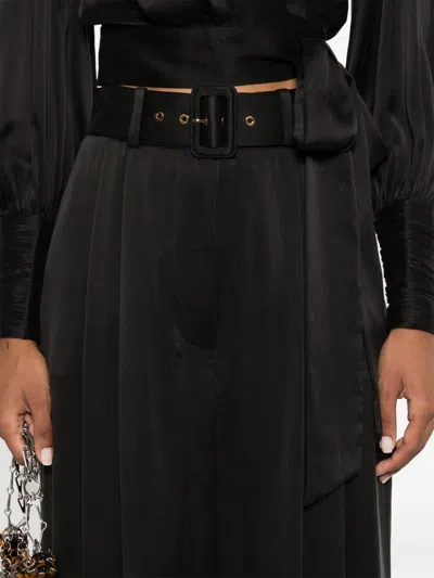 Zimmermann Belted Satin-crepe Wide-leg Pants In Black