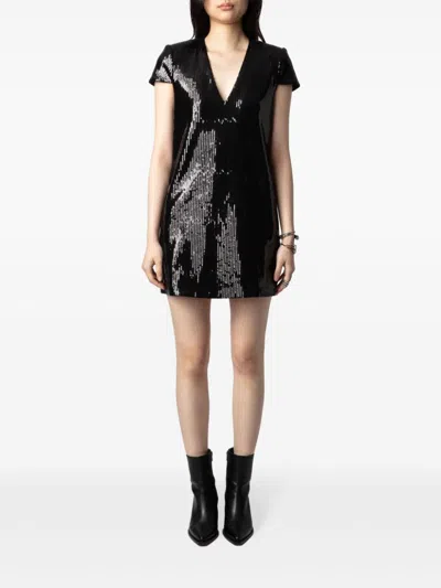 Zadig & Voltaire Rashu Sequin Mini Dress In Black