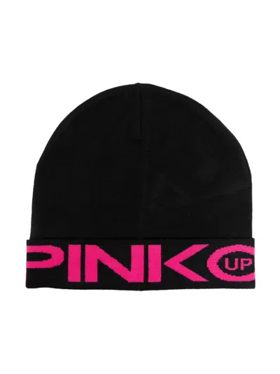 Pinko Logo-jacquard Beanie In Black