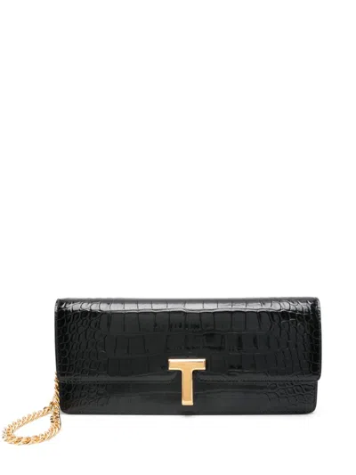 Tom Ford Croc-effect Leather Clutch In Black