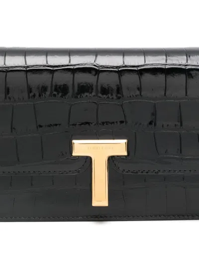 Tom Ford Croc-effect Leather Clutch In Black