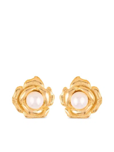 Pre-owned Susan Caplan Vintage 1980s Rose Clip-on Earrings In Gold