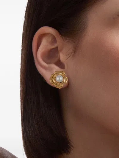 Pre-owned Susan Caplan Vintage 1980s Rose Clip-on Earrings In Gold