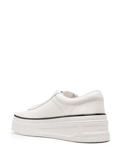 Jil Sander White Low-top Sneakers With Platform And Tonal Heel Tab In Leather In White