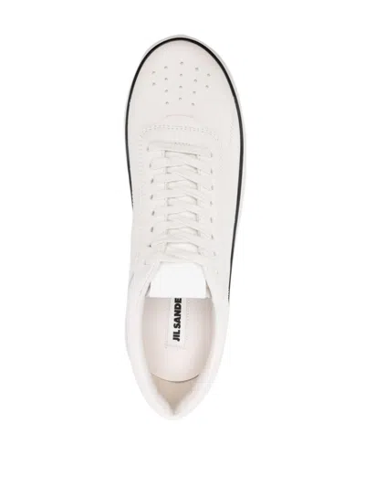 Jil Sander White Low-top Sneakers With Platform And Tonal Heel Tab In Leather In White