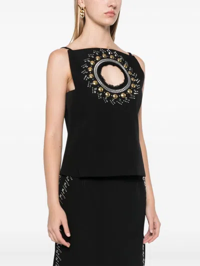 Shop Rabanne Rhinestone-embellished Top In Black