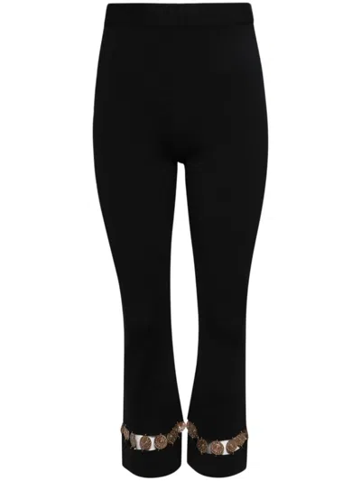 Rabanne Womens Black Plaque-embellished Flared-leg High-rise Wool-blend Knit Trousers In Black