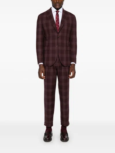 Eleventy Checkered Suit In Purple