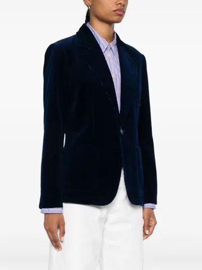 Polo Ralph Lauren Womens Indigo Corduroy Single-breasted Cotton Blazer In Blue