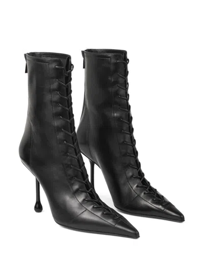 Jimmy Choo Scarlett 95 Leather Lace-up Boots In Black