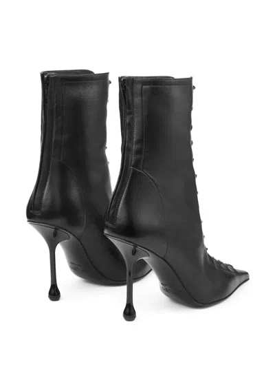 Jimmy Choo Scarlett 95 Leather Lace-up Boots In Black
