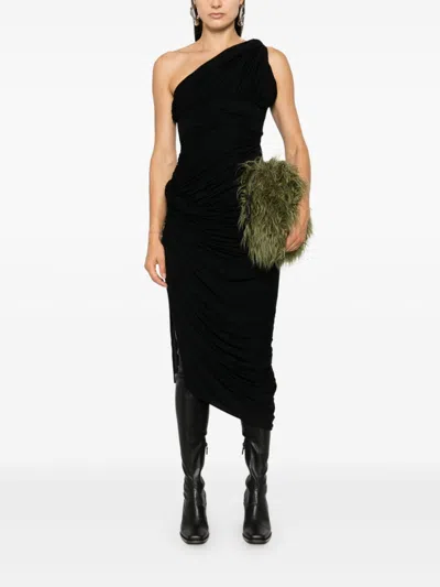Rick Owens Lido Draped Cotton Asymmetric Midi Dress In Black