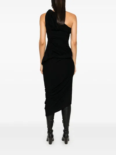 Rick Owens Lido Draped Cotton Asymmetric Midi Dress In Black