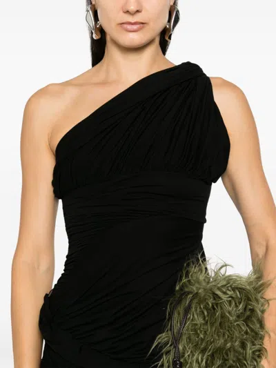 Rick Owens Lido Draped Cotton Asymmetric Midi Dress In Black