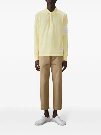 Thom Browne 4-bar Long-sleeve Polo Shirt In Yellow