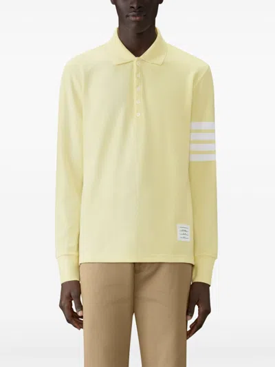 Thom Browne 4-bar Long-sleeve Polo Shirt In Yellow