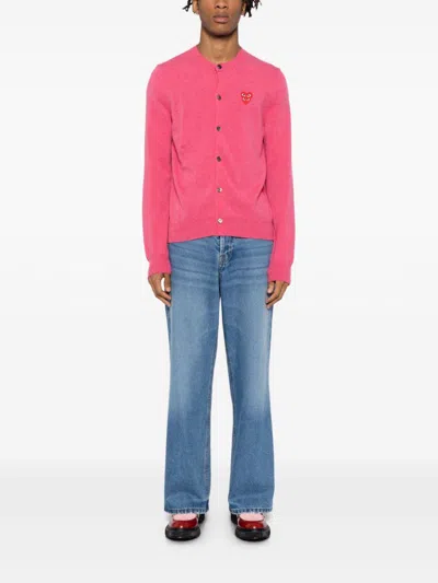 Comme Des Garçons Play Wool Cardigan In Pink