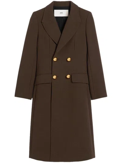 Shop Ami Alexandre Mattiussi Long Sleeve Fitted Coat In Brown