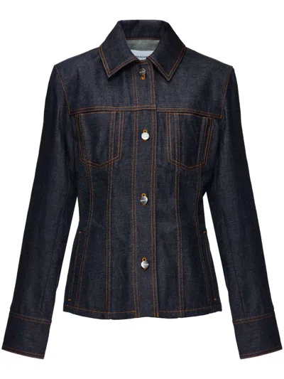 Ferragamo Dark Denim Single Breasted Jacket In Blue