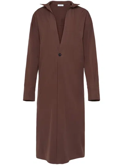 Shop Ferragamo Brown Long-sleeve Wool Shirt Dress