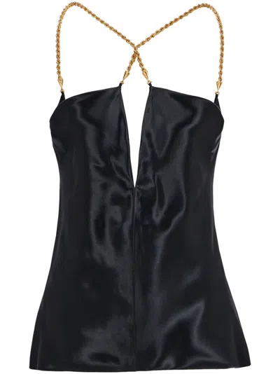 Shop Ferragamo Black Chain-strap Satin Top