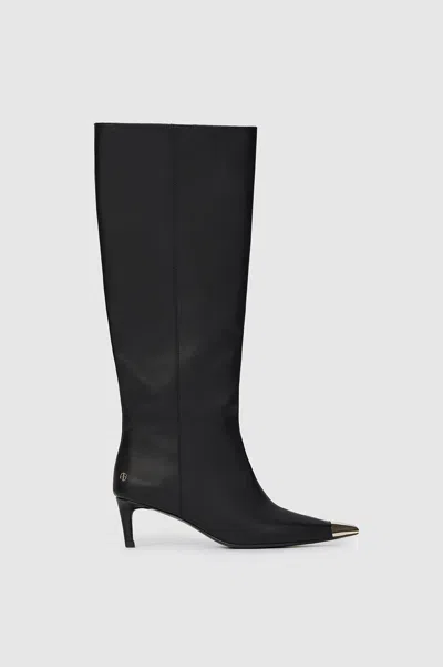 Anine Bing Tall Nina Boots With Metal Toe Cap In Black In Black
