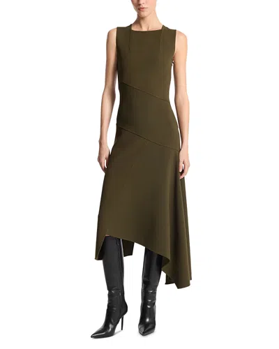 Michael Kors Fitted Sleeveless Asymmetric Wool Knit Midi Dress In Spruce